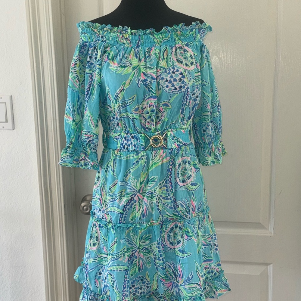 Lilly Pulitzer Turtle szn Louisa off the shoulder Dress Size XS - Picture 13 of 14